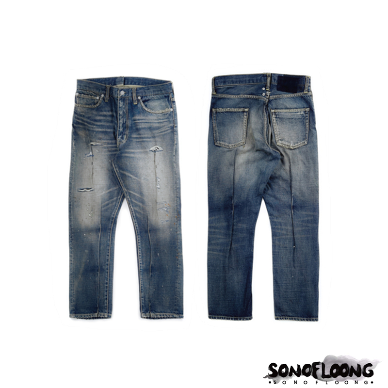 sonofloong破坏牛仔裤复古牛仔裤