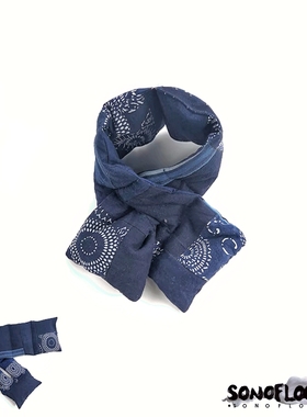 SONOFLOONG复古鹅绒围巾蓝染拼接羽绒围脖保暖日系潮牌男女INDIGO