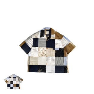 SONOFLOONG复古拼接方块古巴领短袖衬衫百家布廓形宽松咔叽非RRL