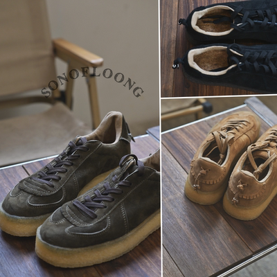 SONOFLOONG复古烟胶底真皮德训鞋