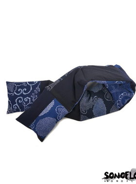 SONOFLOONG蓝染古布拼接鹅绒羽绒围巾KOFU长款日系复古秋冬VISVIM