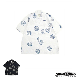 宽松日系free 薄款 edge潮 衬衫 SONOFLOONG古巴领复古亚麻云朵短袖