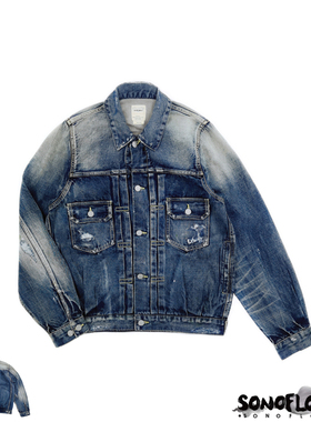 SONOFLOONG水洗复古牛仔衣101xx牛仔夹克泼墨破坏外套宽松 visvim