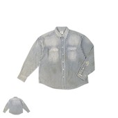 SONOFLOONG破坏做旧条纹衬衫 宽松咔叽水洗潮复古廓形VINTAGE非RRL