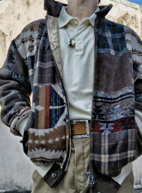 SONOFLOONG复古拼接羊毛呢哈灵顿夹克G9外套立领工装潮牌咔叽 RRL