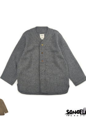 SONOFLOONG羊毛呢无领衬衫夹克日系复古咔叽DUGOUT SHIRT非VISVIM