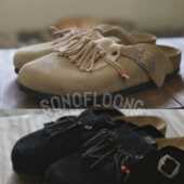 SONOFLOONG手工鹿皮勃肯鞋 可拆复古流苏包头真皮拖鞋 男一脚蹬软木