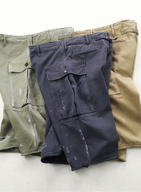 SONOFLOONG复古破坏补丁大兜短裤复古咔叽veterans crash非VISVIM