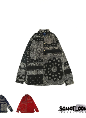 SONOFLOONG复古腰果花拼接衬衫修身阿美咔叽男开衫民族风VISVIM