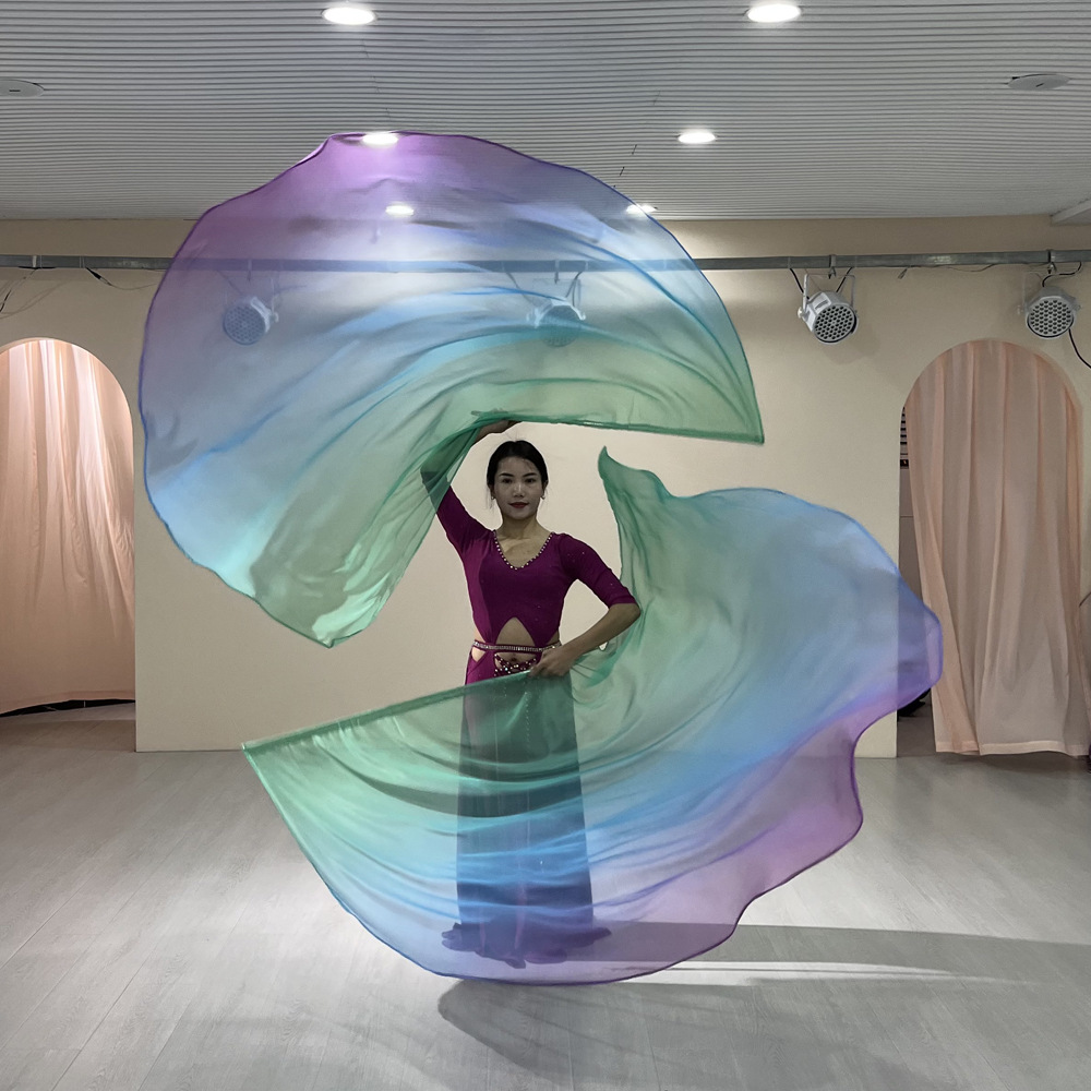 新款舞台道具渐变天丝赞美旗手持龙旗运动会开幕式表演出彩色纱巾