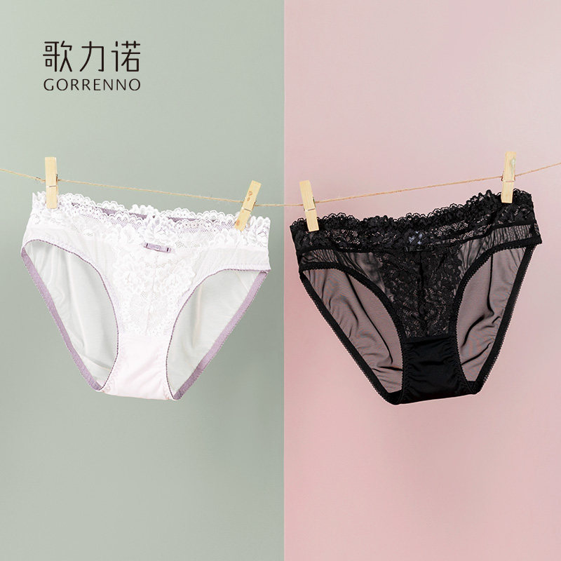 歌力诺薄款蕾丝内裤女黑色性感网纱透气不夹臀低腰抗菌三角短裤头,女士内衣/男士内衣/家居服,女三角裤,淘宝优惠券,粉丝福利购,淘宝优惠卷