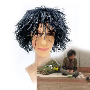 乞丐流浪汉假发短微卷凌乱蓬松发套民工逃荒者男发型叫花子疯子发