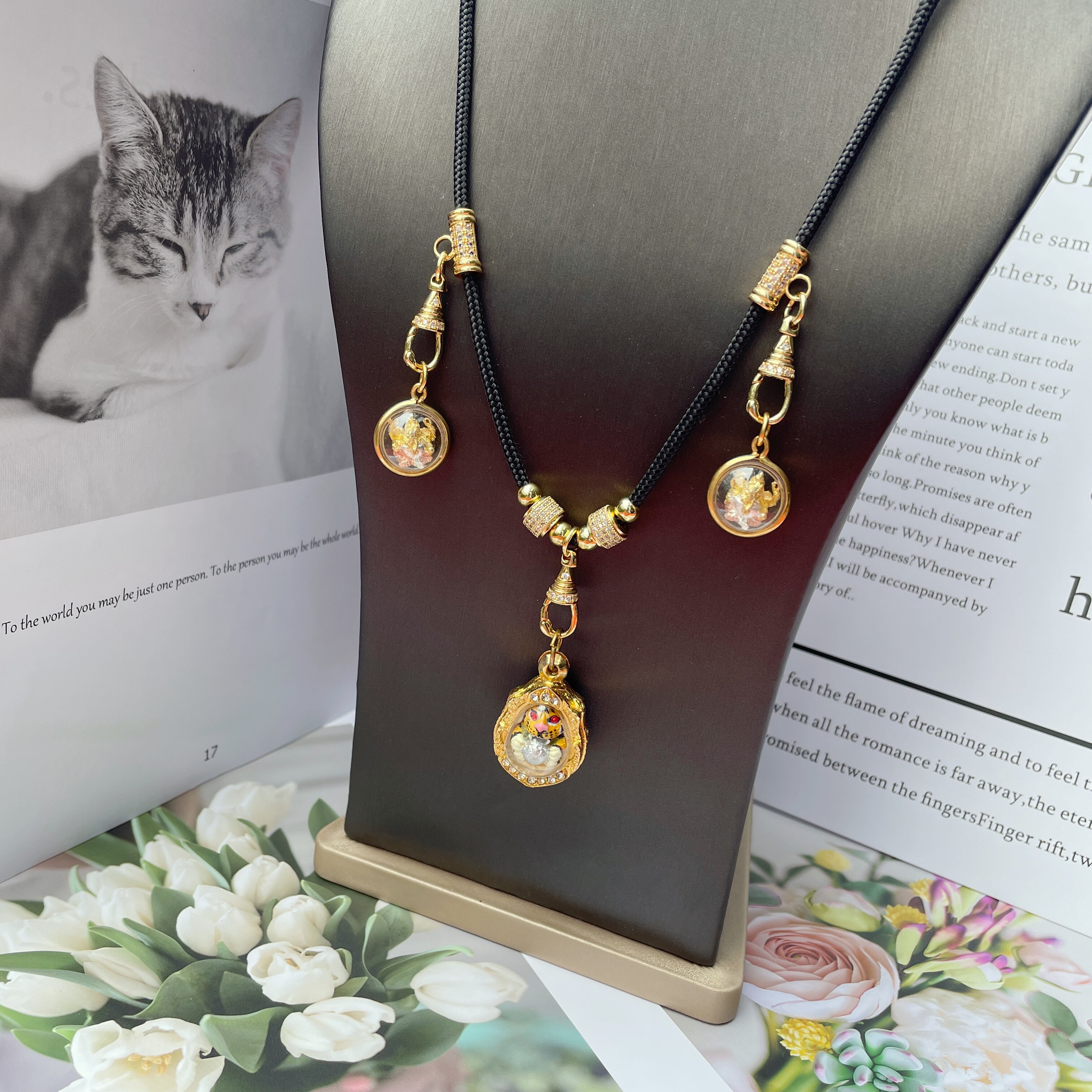 『泰元素』镶钻泰国特色佛牌链子吊坠可调节唐卡易拆卸旋转钻扣