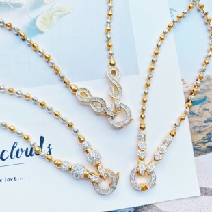 清货新款圆钻扣泰国佛牌链子时尚挂链吊饰毛衣链双色金不掉色女款