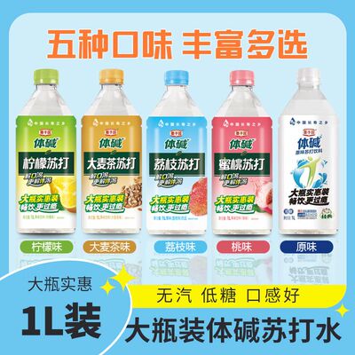 【商超款】栗子园苏打1升*12瓶果味柠檬蜜桃饮料整箱厂家批发