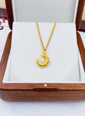 黄铜沙金珍珠月亮吊坠女首饰高级