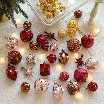 新款圣诞树酒红色电镀八角星松果