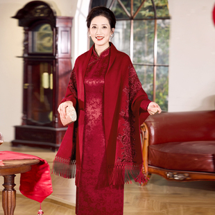 秋冬婚宴配旗袍的披肩婚礼妈妈礼服外搭喜婆婆高级感外套保暖披风