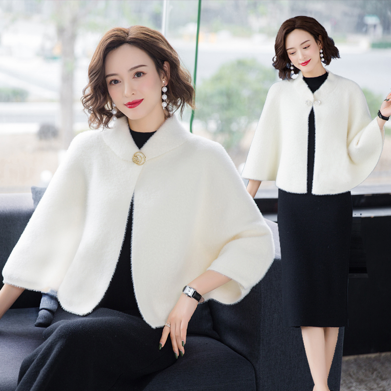 披肩配旗袍短款斗篷外搭羊绒婚礼礼服纯色坎肩加厚女秋冬貂绒外套