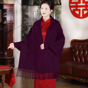 秋冬季婚礼妈妈配旗袍的披肩喜婆婆婚宴礼服高端外搭保暖气质外套