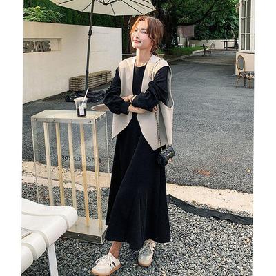 法式连衣裙套装女2025年秋季新款气质高级感显瘦马甲长裙子两件套