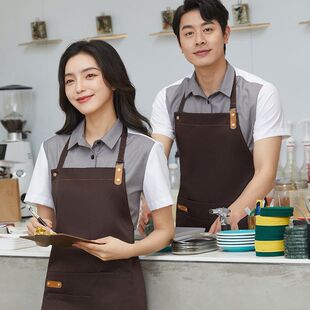 防水帆布围裙定制印logo工作服超市饭店水果店奶茶咖啡便利店工装