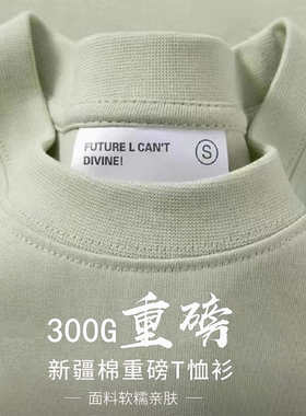 浅绿色300g重磅纯棉短袖t恤夏季圆领宽松百搭打底衫男女基础款ins