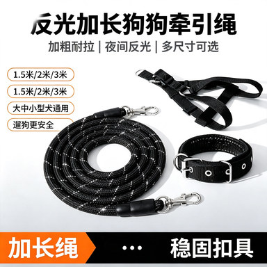 2米3米反光加长狗狗项圈牵引绳狗绳子遛狗泰迪金毛宠物大中小型犬