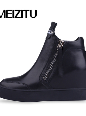 美兹图女鞋秋冬新款牛皮女靴拉链内增高时尚短靴M04042