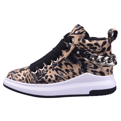 美兹图女鞋春季沙丁布厚底高帮豹纹金属松糕休闲运动单鞋M04049