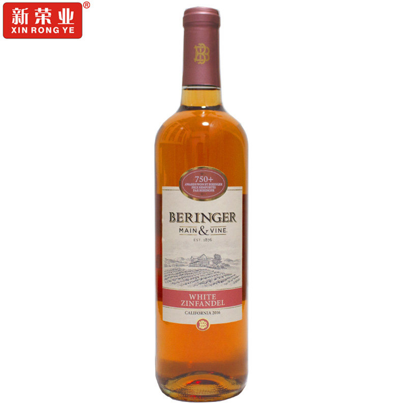 贝灵哲酩蔓加州白仙粉黛桃红葡萄酒750ml单瓶装 美国原瓶进口红酒