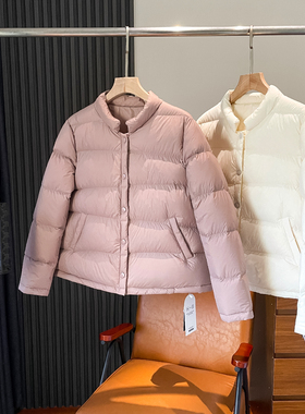 三星90白鸭绒保暖轻便小短款羽绒服女2025秋冬立领宽松面包服外套