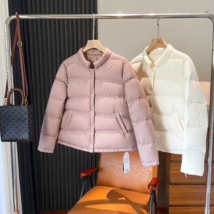 三星90白鸭绒保暖轻便小短款羽绒服女2025秋冬立领宽松面包服外套