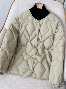 2025年秋冬新款菱格轻薄款白鸭绒羽绒服女短款小个子宽松内胆外套