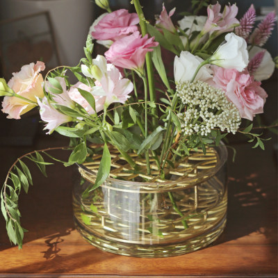 北欧ins风黄铜玻璃花器花瓶客厅创意水培水养透明插花器摆件装饰 虎窝淘