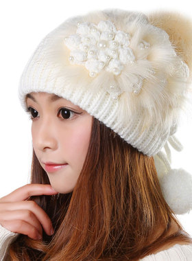 帽子女秋冬毛线帽新款女式冬帽保暖月子帽护耳防寒女帽针织帽0392