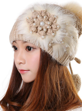 帽子女秋冬新款毛线帽女帽保暖女式月子帽针织帽女士加绒冬帽0392