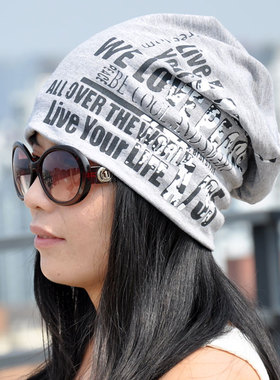头巾帽女韩版头巾帽子女秋冬季灰色套头帽堆堆帽月子帽化疗帽0160