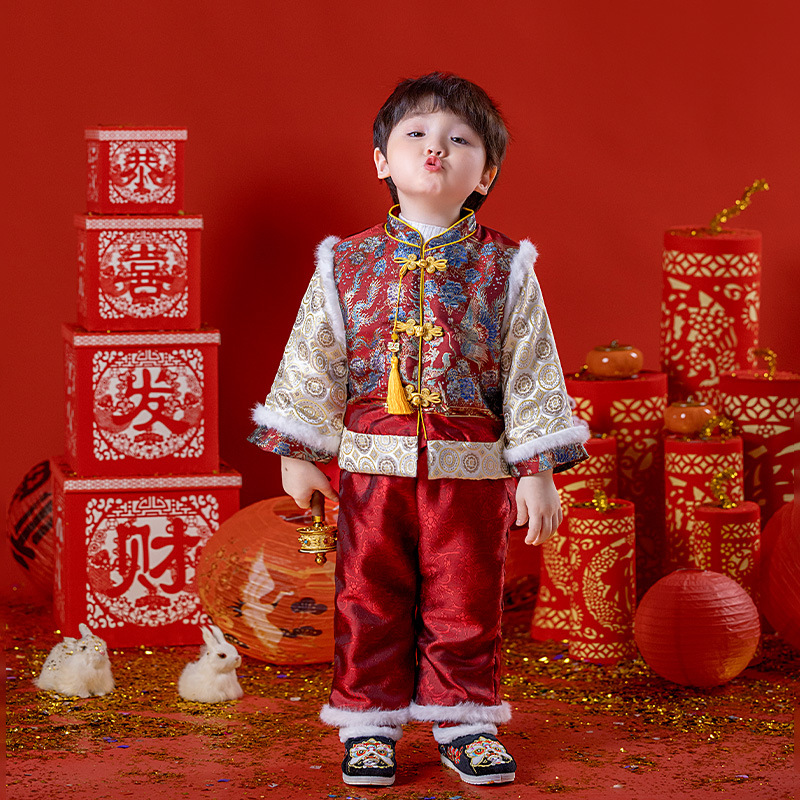 宝宝周岁礼服男童宝抓周唐装女宝中式拜年服套装冬季婴儿汉服衣服