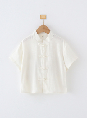 儿童汉服男童唐装夏季棉麻上衣春夏秋宝宝古装白色打底衫幼儿园服