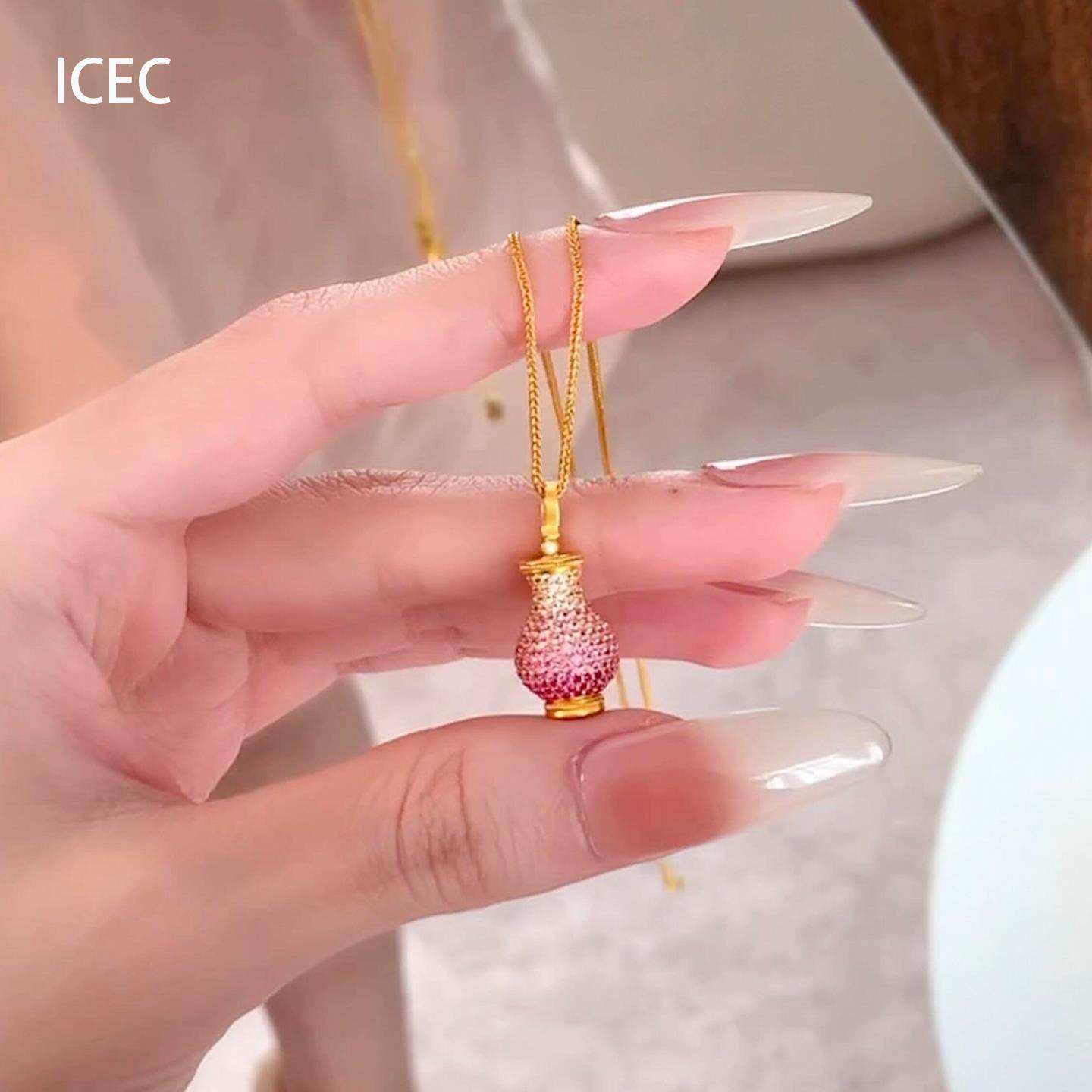 满钻渐变小粉瓶项链秋冬毛衣链