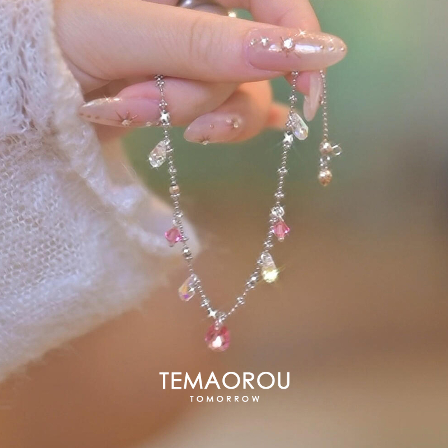 爆闪粉钻吊坠项链女2025新款爆款