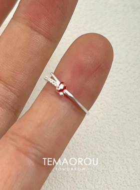 银色幸运红绳结戒指女