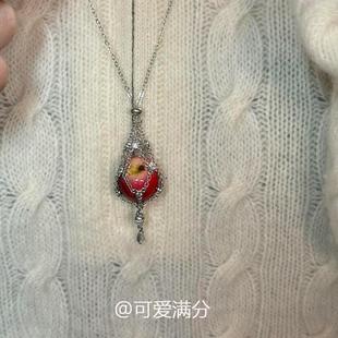 爆闪红苹果网兜水滴项链女简约轻奢高级感锁骨链小众圣诞节毛衣链