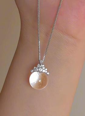 闪钻白水晶皇冠吊坠项链