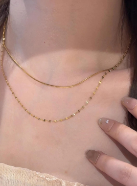 S925纯银金色波浪项链女款锁骨链