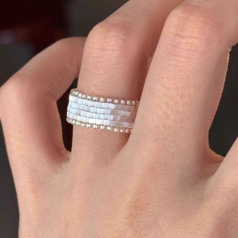 S925纯银复古缎面古董珠戒指女