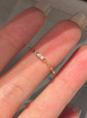 钛钢不掉色金色半圈极细链条戒指