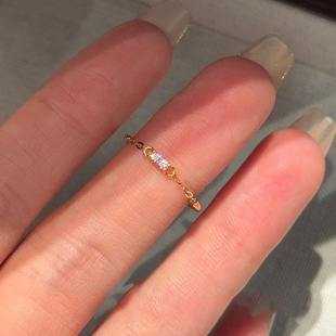 钛钢不掉色金色半圈极细链条戒指女轻奢小众高级感食指戒精致指环