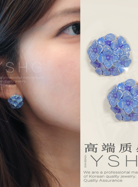 许我耀眼许妍同款耳环赵露思蓝色珐琅花朵耳钉轻奢高级感百搭耳饰